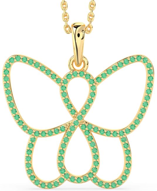 Large Emerald Gold Butterfly Infinity Necklace