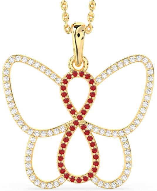 Large Diamond & Ruby Gold Butterfly Infinity Necklace
