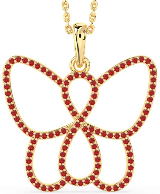 Large Ruby Gold Butterfly Infinity Necklace