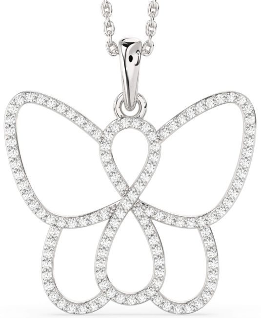 Large Diamond White Gold Butterfly Infinity Necklace
