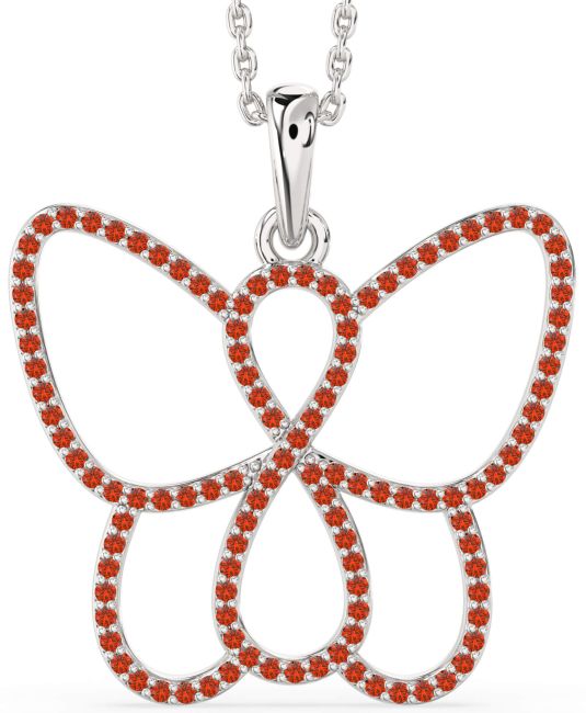 Large Fire Opal Silver Butterfly Infinity Necklace