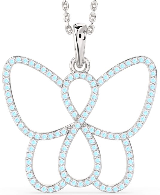 Large Moonstone Silver Butterfly Infinity Necklace