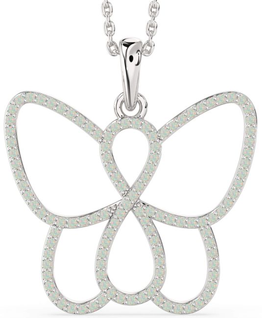 Large Opal Silver Butterfly Infinity Necklace