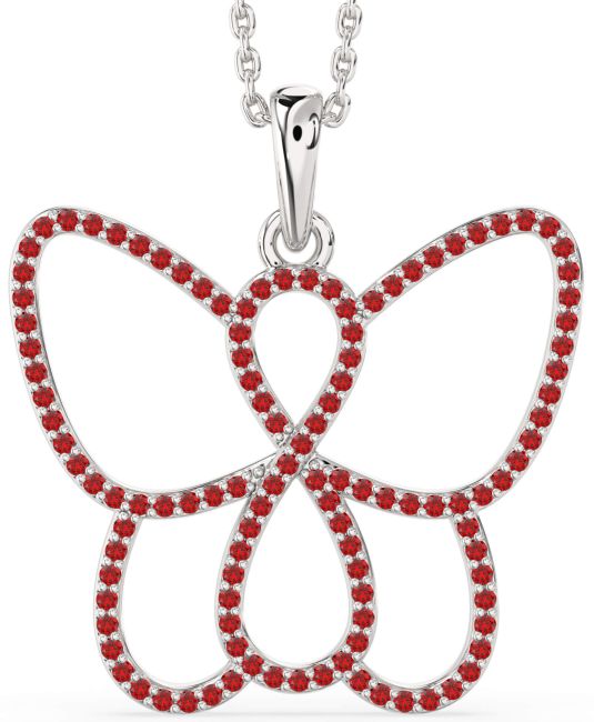 Large Ruby Silver Butterfly Infinity Necklace