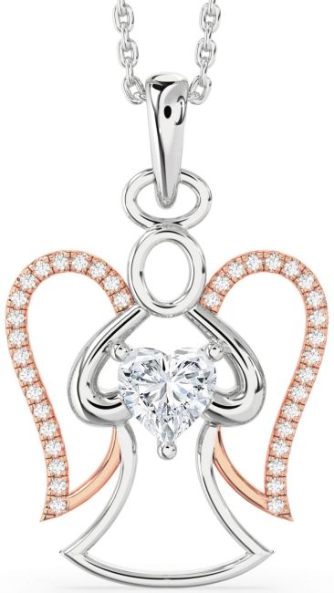 Diamond Rose Gold Silver Angel Heart Necklace
