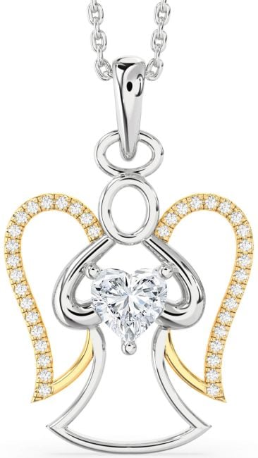 Diamond Gold Silver Angel Heart Necklace