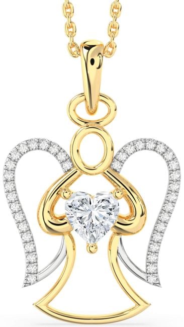Diamond Gold Silver Angel Heart Necklace