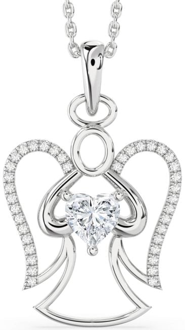 Diamond Silver Angel Heart Necklace