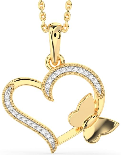 Diamond Gold Heart Butterfly Necklace