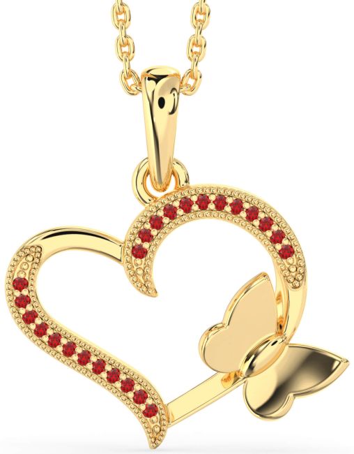 Ruby Gold Heart Butterfly Necklace