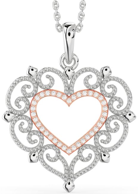 Large Diamond Platinum & Rose Gold Heart Necklace