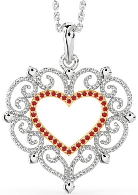 Large Ruby Gold Silver Heart Necklace
