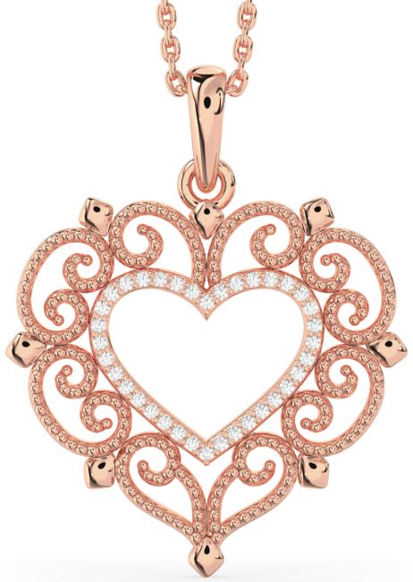 Large Diamond Rose Gold Silver Heart Necklace