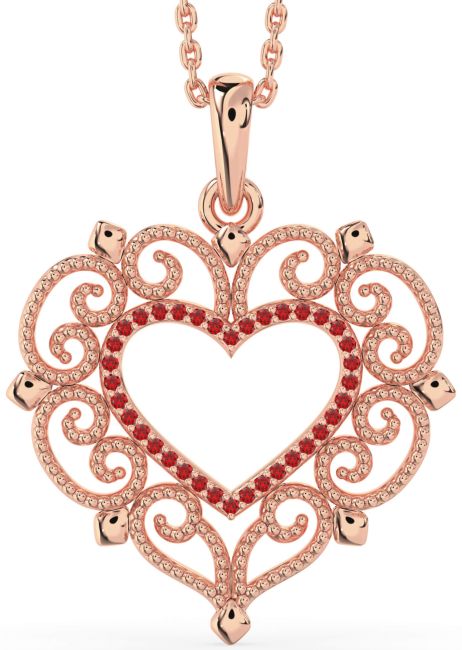 Large Ruby Rose Gold Heart Necklace