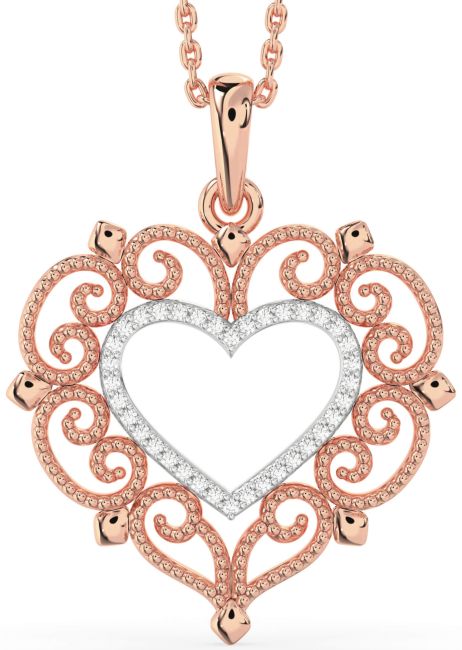 Large Diamond Platinum & Rose Gold Heart Necklace