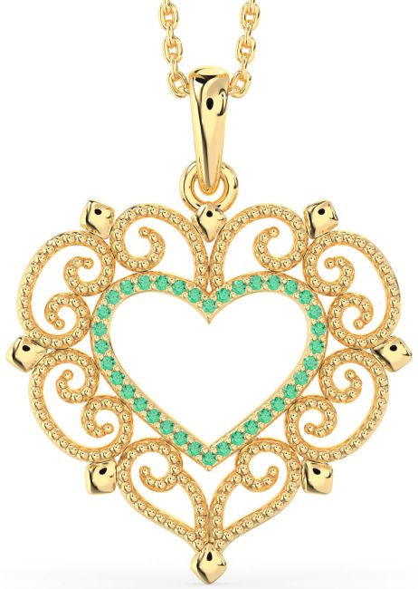 Large Emerald Gold Heart Necklace