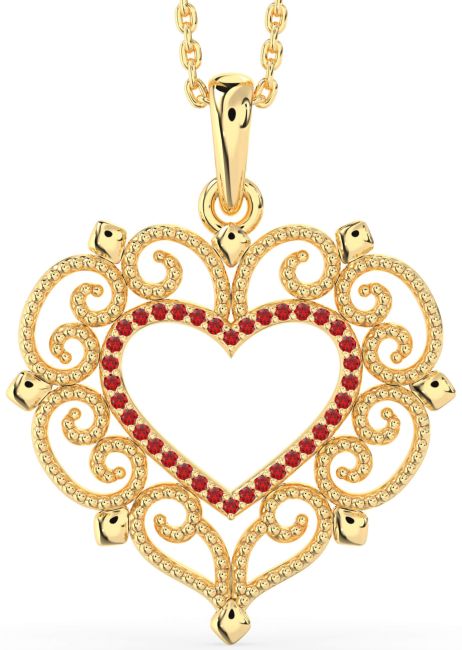 Large Ruby Gold Heart Necklace