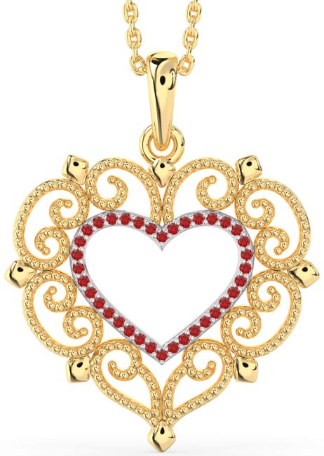Large Ruby Gold Silver Heart Necklace