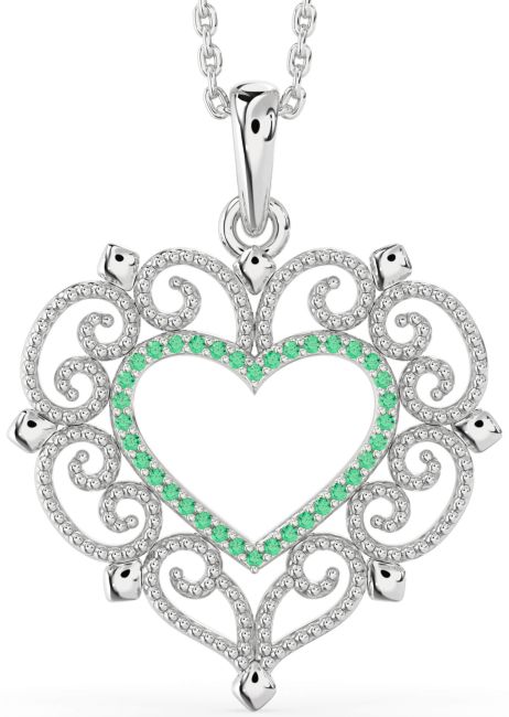 Large Emerald Silver Heart Necklace