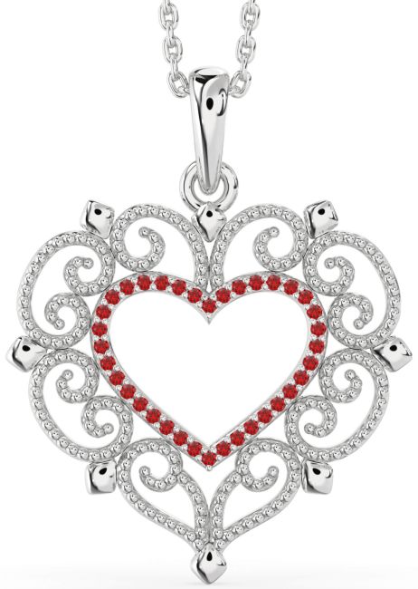 Large Ruby Silver Heart Necklace