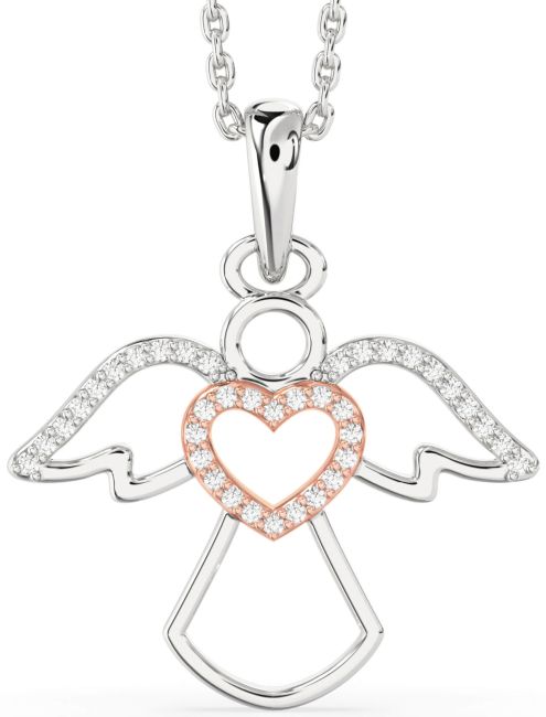 Diamond Silver & 10K Rose Gold Angel Heart Necklace