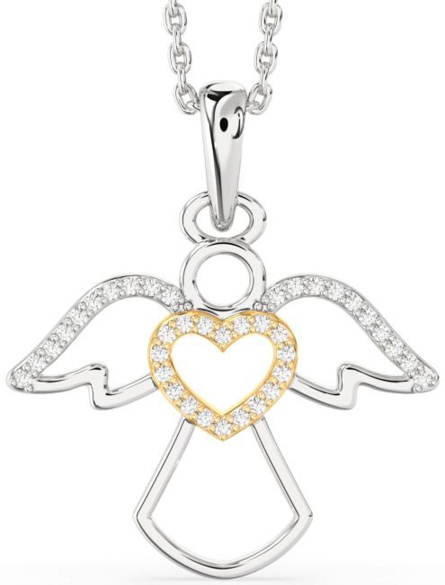 Diamond Silver & 10K gold Angel Heart Necklace