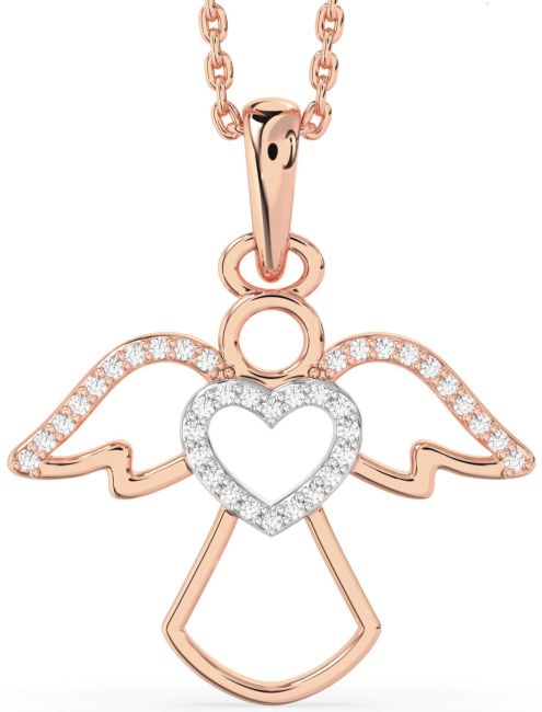 Diamond Rose Gold Silver Angel Heart Necklace