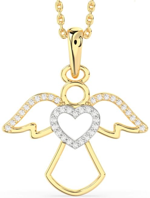 Diamond Gold Silver Angel Heart Necklace