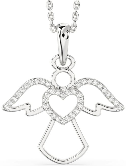 Diamond Silver Angel Heart Necklace