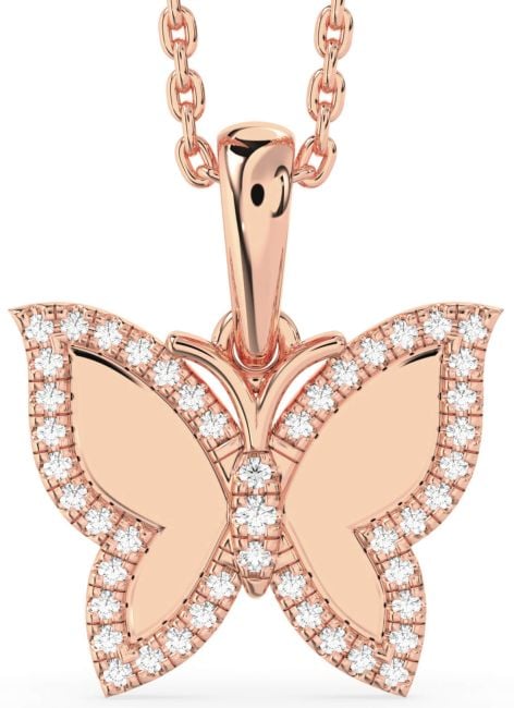 Diamond Rose Gold Silver Butterfly Necklace
