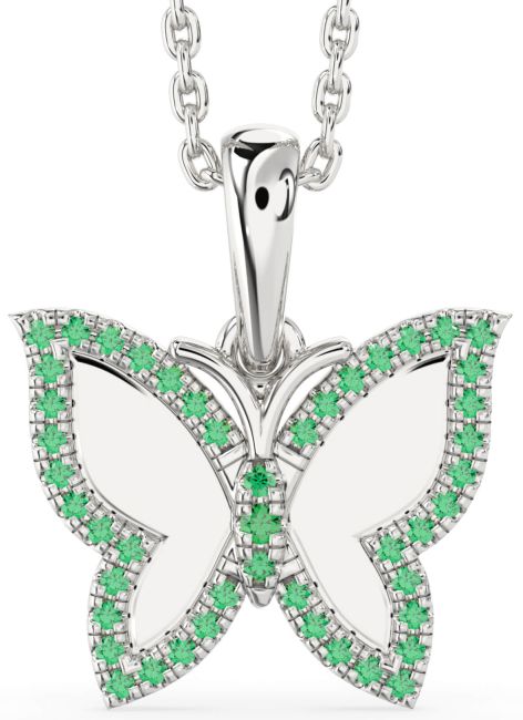 Emerald Silver Butterfly Necklace