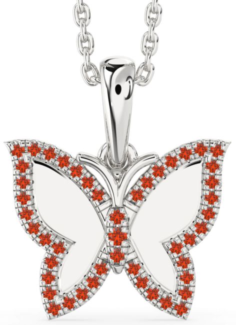 Fire Opal Silver Butterfly Necklace