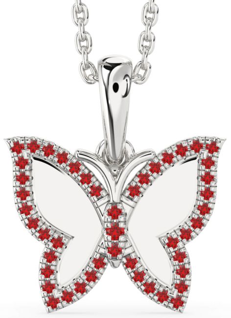 Ruby Silver Butterfly Necklace