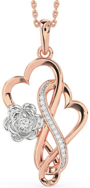 Large Diamond Rose Gold Silver Heart Infinity Flower Necklace