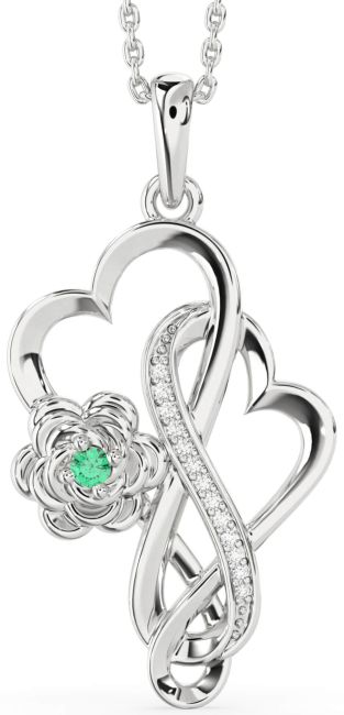 Large Diamond Emerald Silver Heart Infinity Flower Necklace