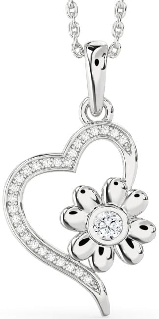 Diamond White Gold Heart Flower Necklace