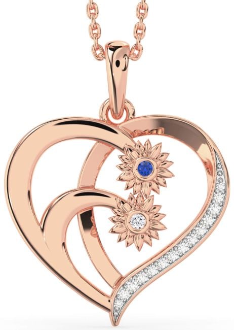 Diamond Rose Gold Heart Sunflower Necklace