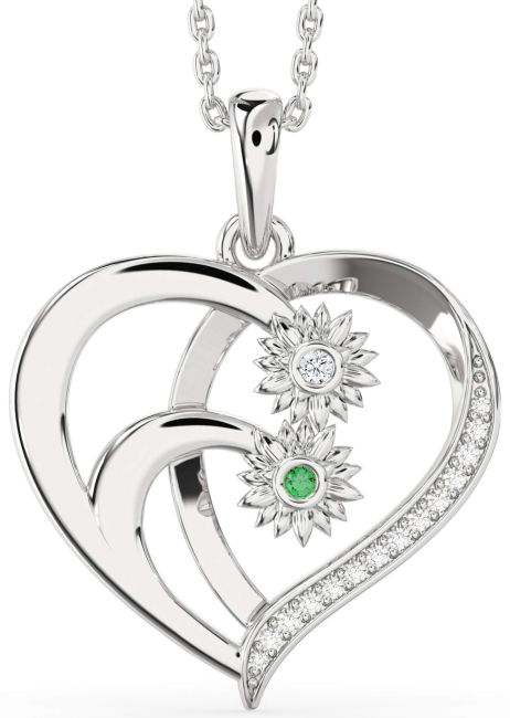 Diamond Silver Heart Sunflower Necklace