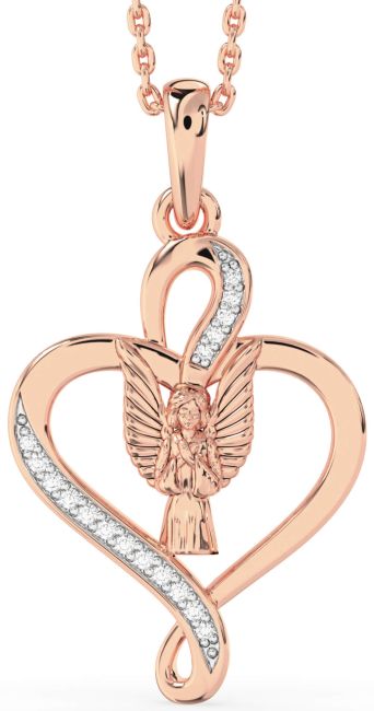 Diamond Rose Gold Heart Angel Necklace