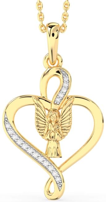Diamond Gold Heart Angel Necklace