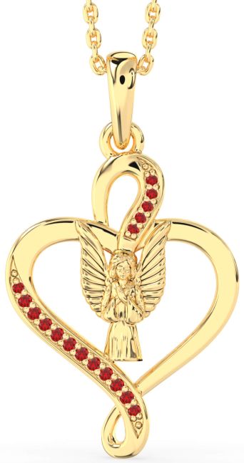 Ruby Gold Heart Angel Necklace