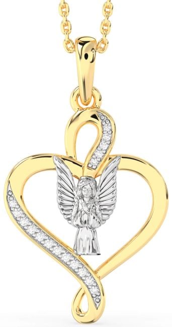 Diamond Platinum & Yellow Gold Heart Angel Necklace