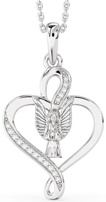 Diamond White Gold Heart Angel Necklace