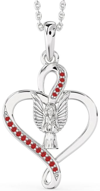 Ruby Silver Heart Angel Necklace