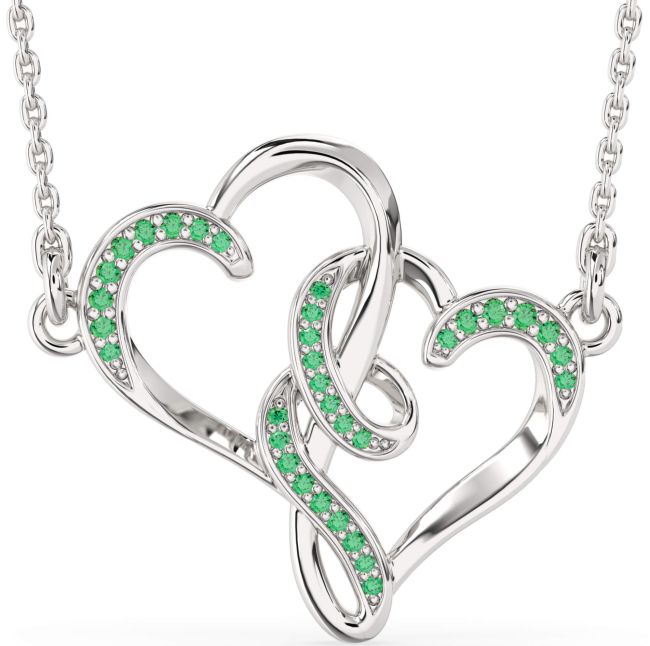 Emerald Silver Heart Necklace