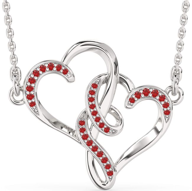 Ruby Silver Heart Necklace