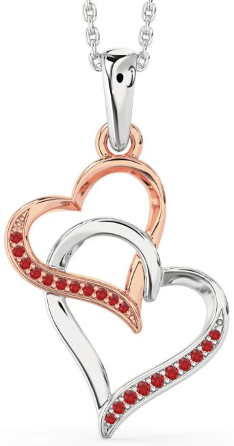 Ruby Platinum & Rose Gold Heart Necklace