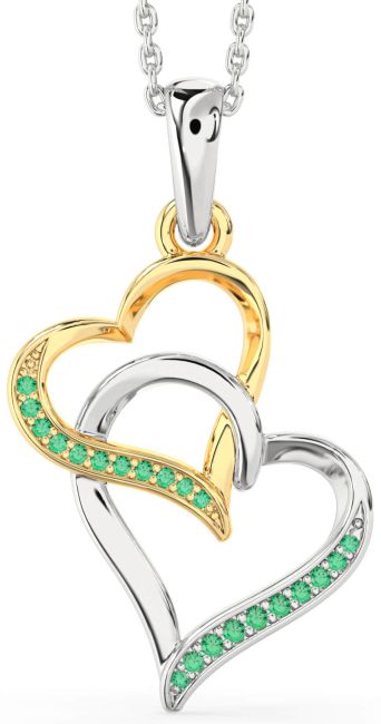 Emerald Gold Silver Heart Necklace