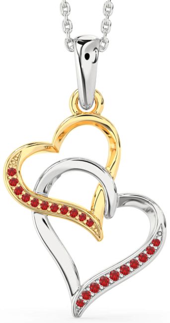 Ruby Gold Silver Heart Necklace