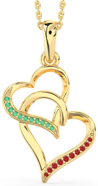 Emerald & Ruby Gold Heart Necklace